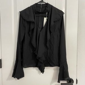 NWT Endless Rose Black Ruffled Flare Sleeves Blouse
